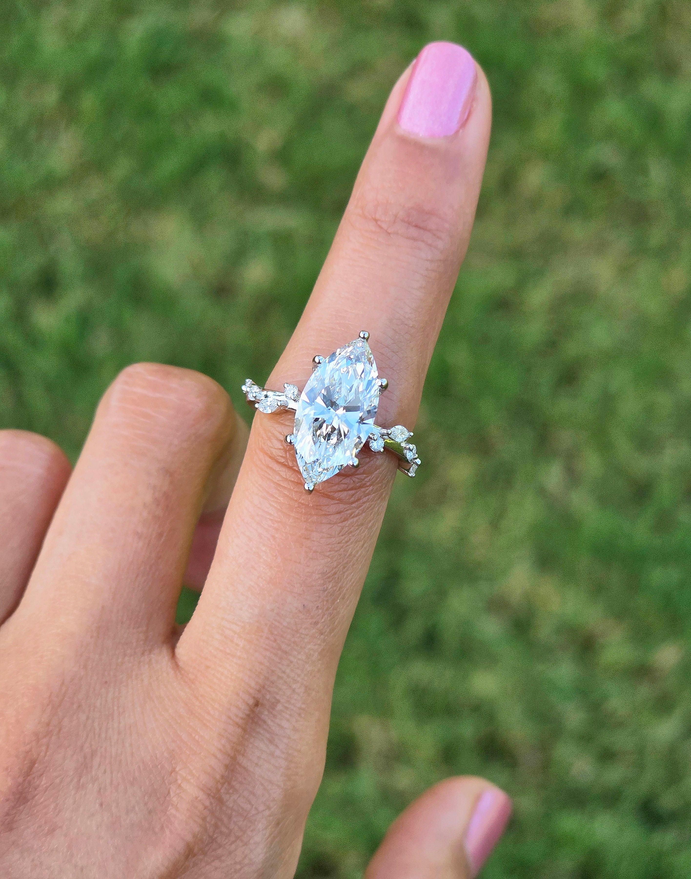 Marquise Shaped Three Stone Lab Grown Diamond Engagement Ring